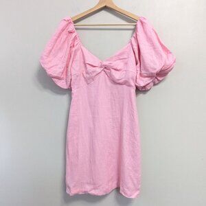 Linen Lux Australia Pink Linen Puff Sleeve Dress Pastel Dainty Womens 8